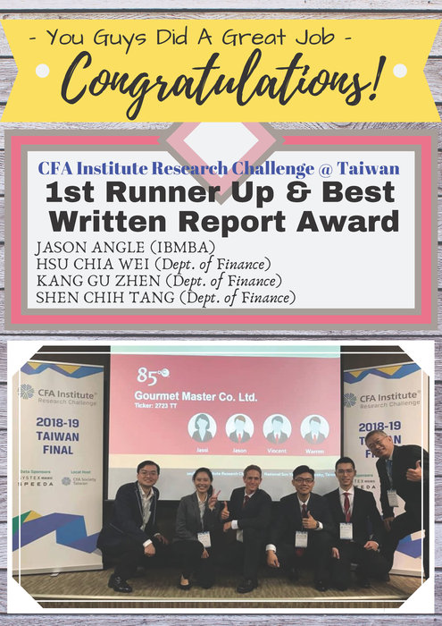Excellent Team Work Wins Best Written Report and 2nd Place for CFA Institute Research Challenge, Taiwan.圖片